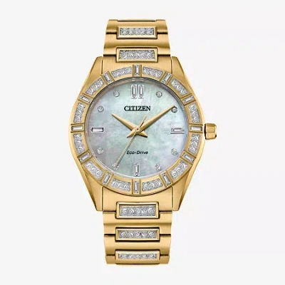 Citizen Womens Crystal Accent Gold Tone Stainless Steel Bracelet Watch Em1022-51d