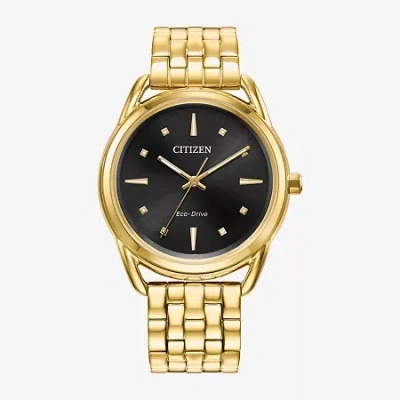 Citizen Womens Gold Tone Stainless Steel Bracelet Watch Fe7092-50e In Black