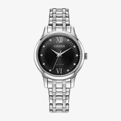 Citizen Womens Silver Tone Stainless Steel Bracelet Watch Em0891-58e In Black