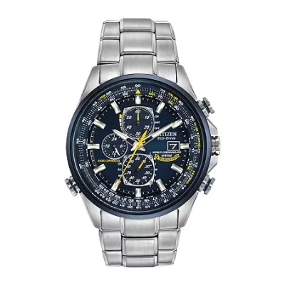 Citizen World Chronograph A-t Mens Chronograph Multi-function Atomic Time Silver Tone Stainless Steel Bracel In Metallic