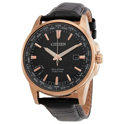 Citizen World Time Eco-drive Black Dial Men's Watch Bx1008-12e In Pink/rose Gold Tone/gold Tone/black