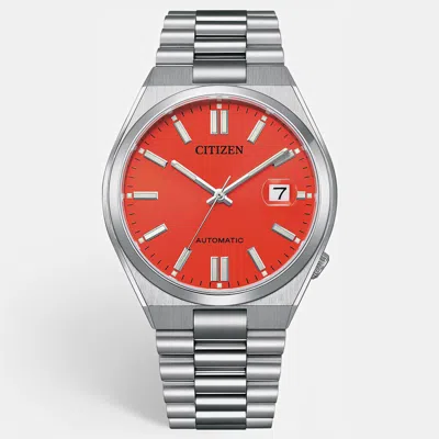 Pre-owned Citizen X Pantone Tsuyosa Nj0158-89w Blazing Red Dial Stainless Steel Men's Wristwatch 40mm