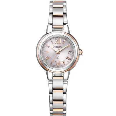Pre-owned Citizen Xc Es9434-53w Basic Collection Eco-drive Radio Solar Watch Pink Silver