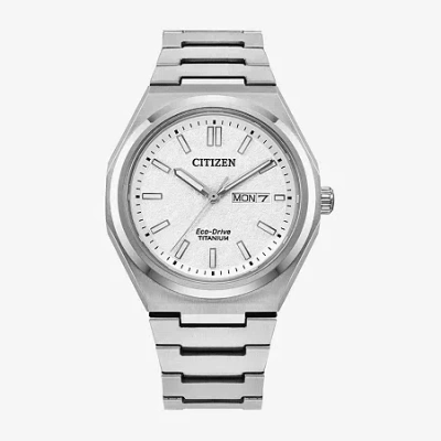 Citizen Zenshin Mens Silver Tone Bracelet Watch Aw0130-85a In White