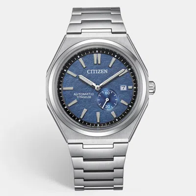 Pre-owned Citizen Zenshin Nj0180-80l Blue Dial Duratect / Super Titanium Men's Wristwatch 40.50 Mm In Grey