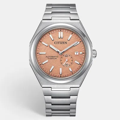 Pre-owned Citizen Zenshin Nj0180-80z Salmon Dial Duratect / Super Titanium Men's Wristwatch 40.50 Mm In Pink