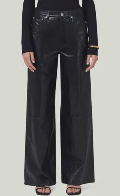 Pre-owned Citizens Of Humanity $988  Womens Black Annina Patent Baggy Leather Pants Size 27