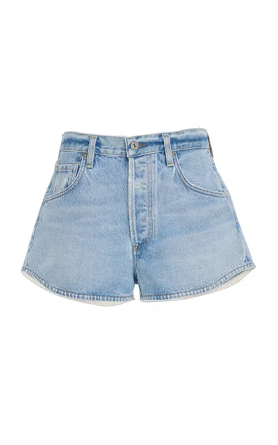 Citizens Of Humanity Abita Curved-hem Denim Shorts In Light Wash