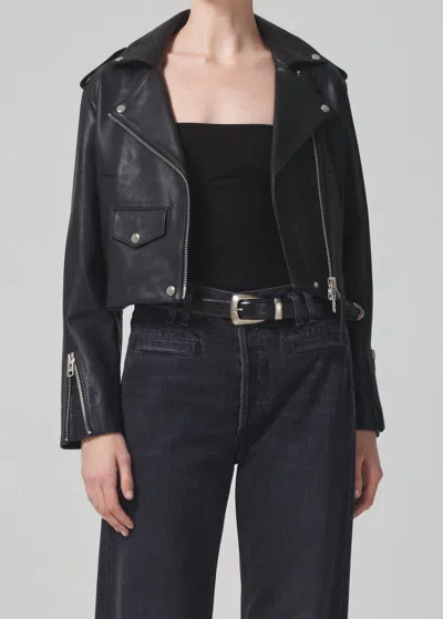 Citizens Of Humanity Aria Leather Biker Jacket In Black
