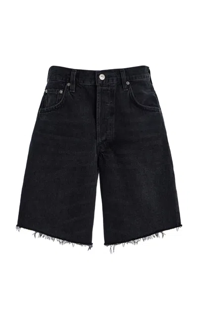 Citizens Of Humanity Ayla Denim Knee-length Shorts In Voila (washed Black)