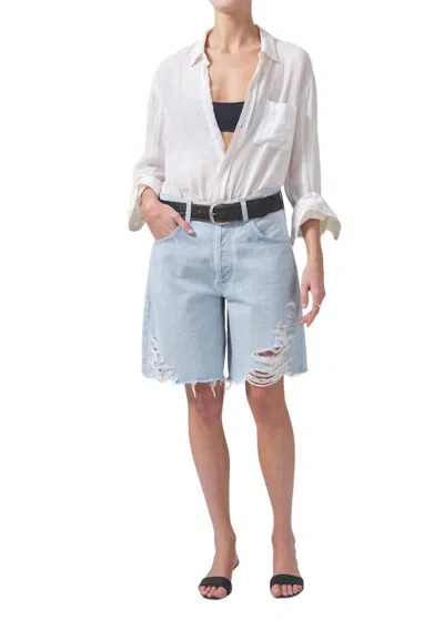 Citizen Of Humanity Ayla Distressed High Waist Cutoff Denim Bermuda Shorts In Blue