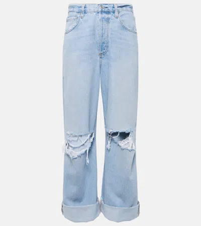 Citizens Of Humanity Ayla Distressed Mid-rise Wide-leg Jeans In Blue