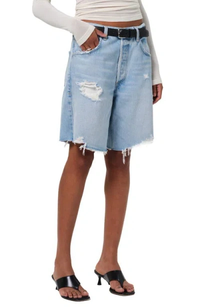 Citizens Of Humanity Ayla Frayed Baggy Long Denim Shorts In Pagoda