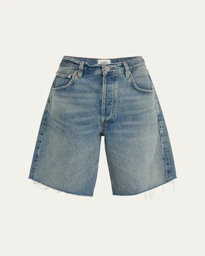 Citizens Of Humanity Ayla Frayed Long Denim Shorts In Babylonia