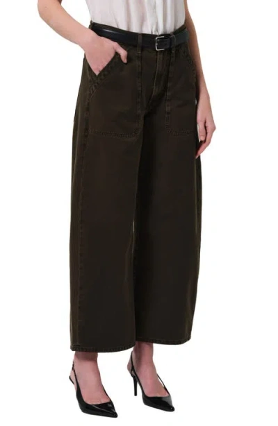 Citizens Of Humanity Ayla High Waist Crop Wide Leg Twill Utility Pants In Black