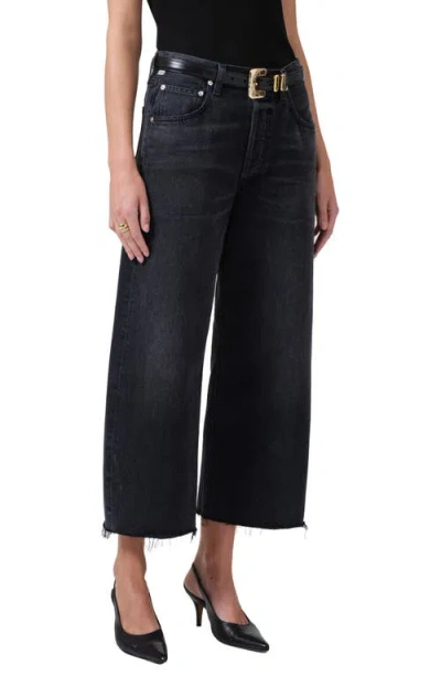 Citizens Of Humanity Ayla Raw Hem High Waist Baggy Ankle Wide Leg Jeans In Black