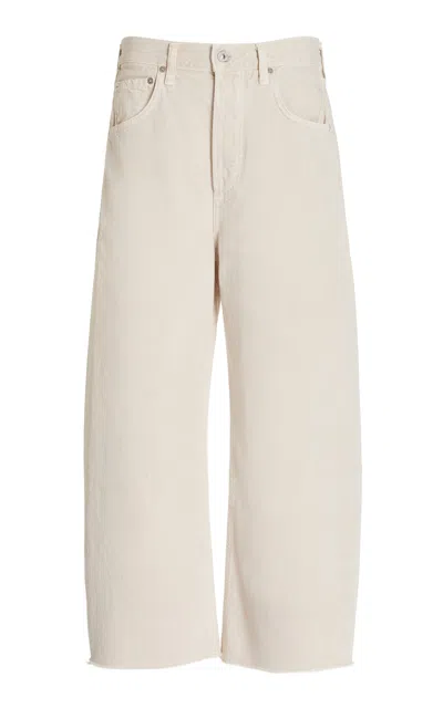 Citizens Of Humanity Ayla Rigid High-rise Cropped Raw-edge Wide-leg Jeans In Ivory