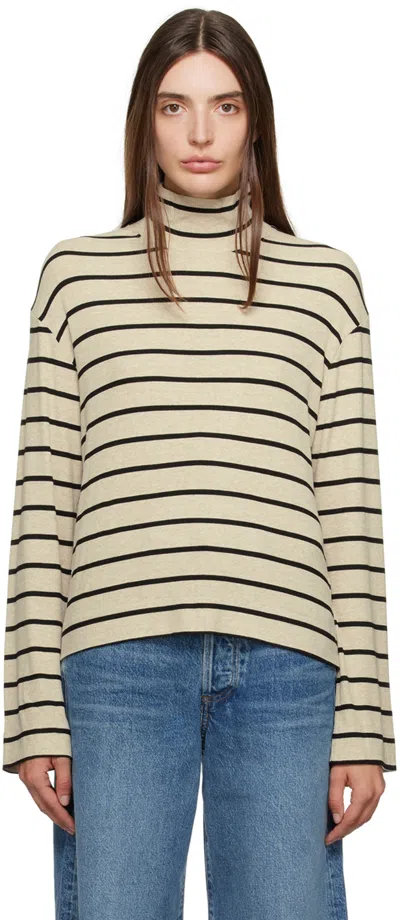 Citizen Of Humanity Beige & Black Selma Turtleneck In Oatmeal Stripe