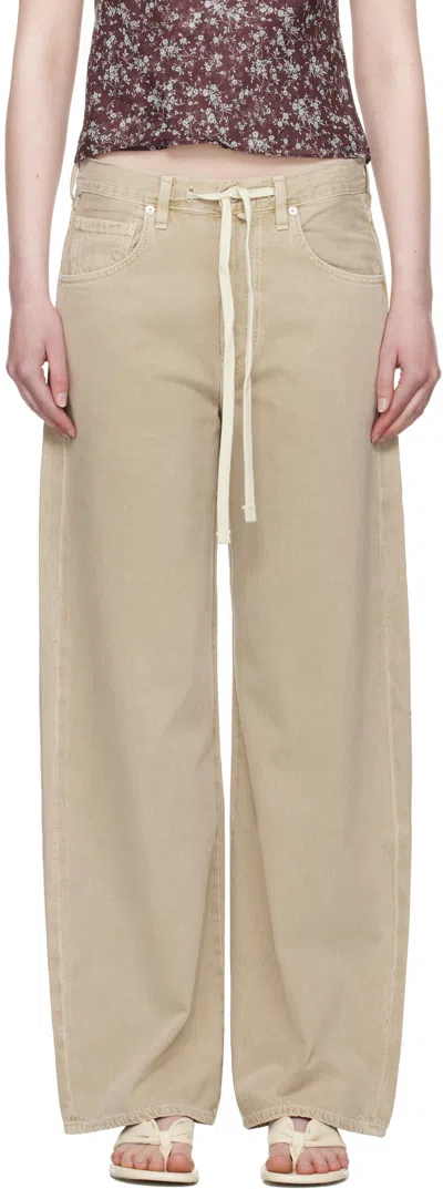CITIZEN OF HUMANITY BEIGE BRYNN DRAWSTRING JEANS