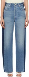 Citizen Of Humanity + Net Sustain Ayla Baggy Tuxedo High-rise Wide-leg Two-tone Organic Jeans In Blue