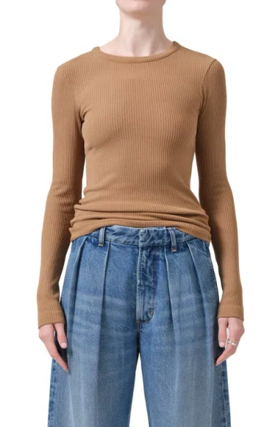 Citizen Of Humanity Citizens Of Humanity Bina Rib Crewneck Sweater In Caramel