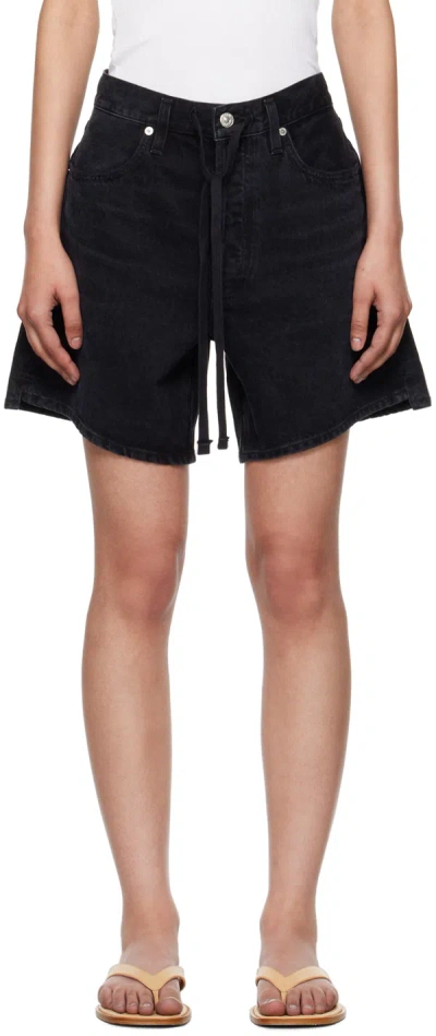 Citizen Of Humanity Black Brynn Drawstring Denim Shorts In Mdsky