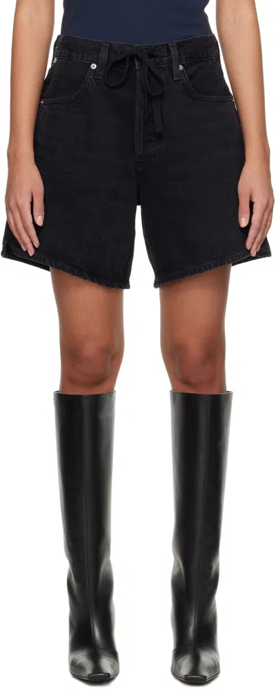 CITIZEN OF HUMANITY BLACK BRYNN DRAWSTRING DENIM SHORTS