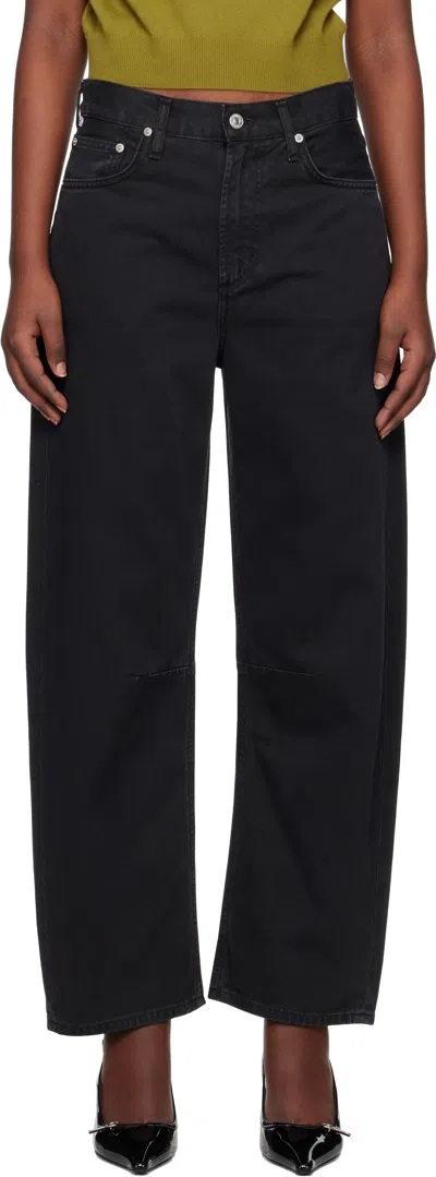 Citizen Of Humanity Black Miro Relaxed Jeans In Washed Black (washed
