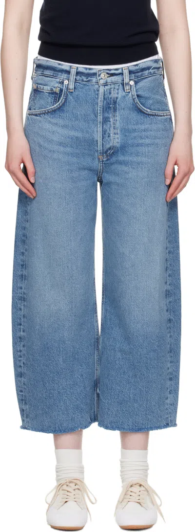 Citizens Of Humanity Blue Ayla Raw Hem Crop Jeans