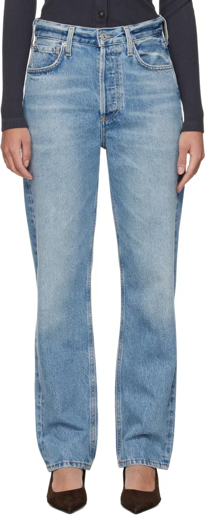 CITIZENS OF HUMANITY BLUE BLAINE HIGH RISE STRAIGHT JEANS