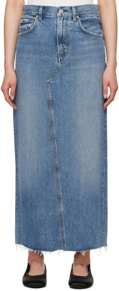 Citizens Of Humanity Blue Circolo Denim Maxi Skirt In Glisten (lt Indigo)