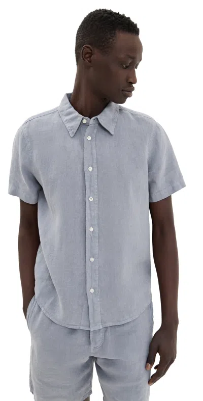 Citizen Of Humanity Cairo Linen Short Sleeve Shirt Blue Grey (hematite)