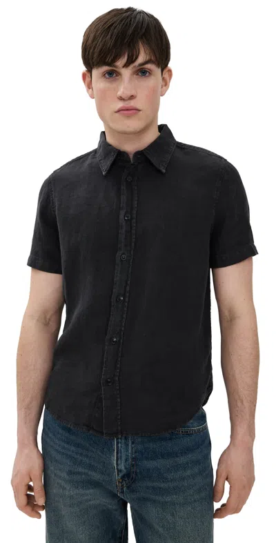 Citizen Of Humanity Cairo Linen Short Sleeve Shirt Washed Black