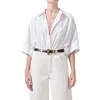 Citizen Of Humanity Citizens Of Humanity Claire Origami Three Quarter Sleeve Cotton Button-up Shirt In Optic White