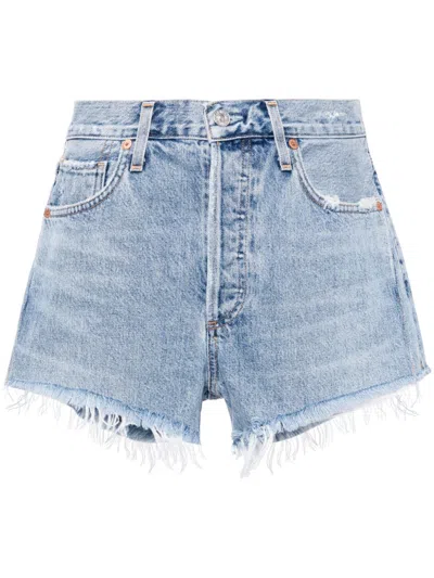 Citizens Of Humanity Corey Frayed Denim Shorts In Blue