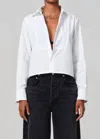 Citizen Of Humanity Citizens Of Humanity Fino Boxy Crop Cotton Tuxedo Shirt In White
