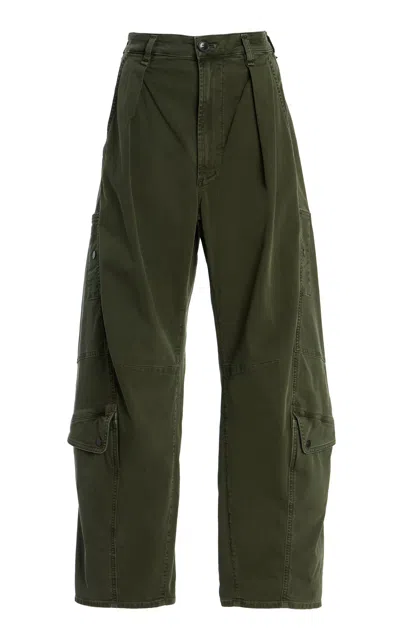 Citizens Of Humanity Flight Pleated Organic Cotton-blend Twill Barrel-leg Pants In Green