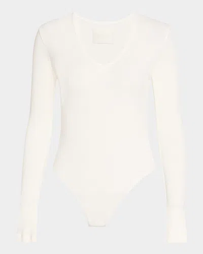 Citizen Of Humanity Helsa Ribbed Deep-v Bodysuit In Pashmina