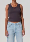 Citizen Of Humanity Inez Waffle Tank In Charcoal In Pink