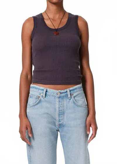 Citizen Of Humanity Inez Waffle Tank In Charcoal In Pink