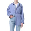 Citizen Of Humanity Citizens Of Humanity Kayla Mesa Stripe Oversize Button-up Shirt In Navy Mesa Stripe