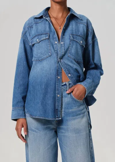 Citizen Of Humanity Citizens Of Humanity Kayla Western Denim Snap-up Shirt In Douro