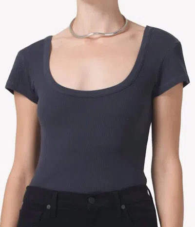 Citizens Of Humanity Lima Scoop Neck Top In Charcoal In Blue