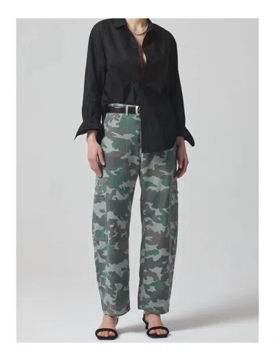 Citizen Of Humanity Marcelle Camo Print Low Rise Barrel Cargo Pants In Incognito