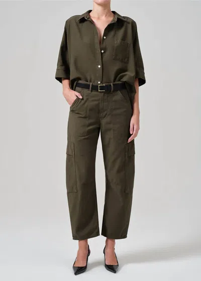 Citizen Of Humanity Marcelle Low Slung Easy Cargo Sateen In Costes In Green