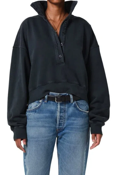 Citizens Of Humanity Mirelle Oversize Henley Sweatshirt In Charcoal