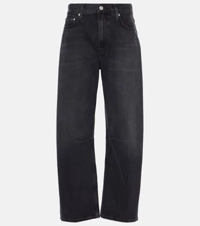Citizen Of Humanity Miro Distressed High-rise Barrel-leg Jeans In Black