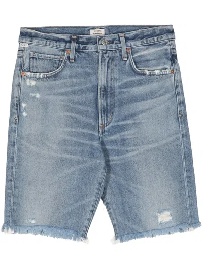 Citizen Of Humanity Natalia Raw-cut Denim Shorts In 蓝色