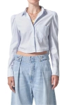 Citizen Of Humanity Nia Puff Shoulder Long Sleeve Crop Button-up Shirt In Marsden Stripe