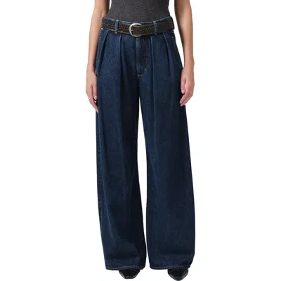 Citizen Of Humanity Wide-leg Trousers With Back Pockets And Front Pleats In Blue